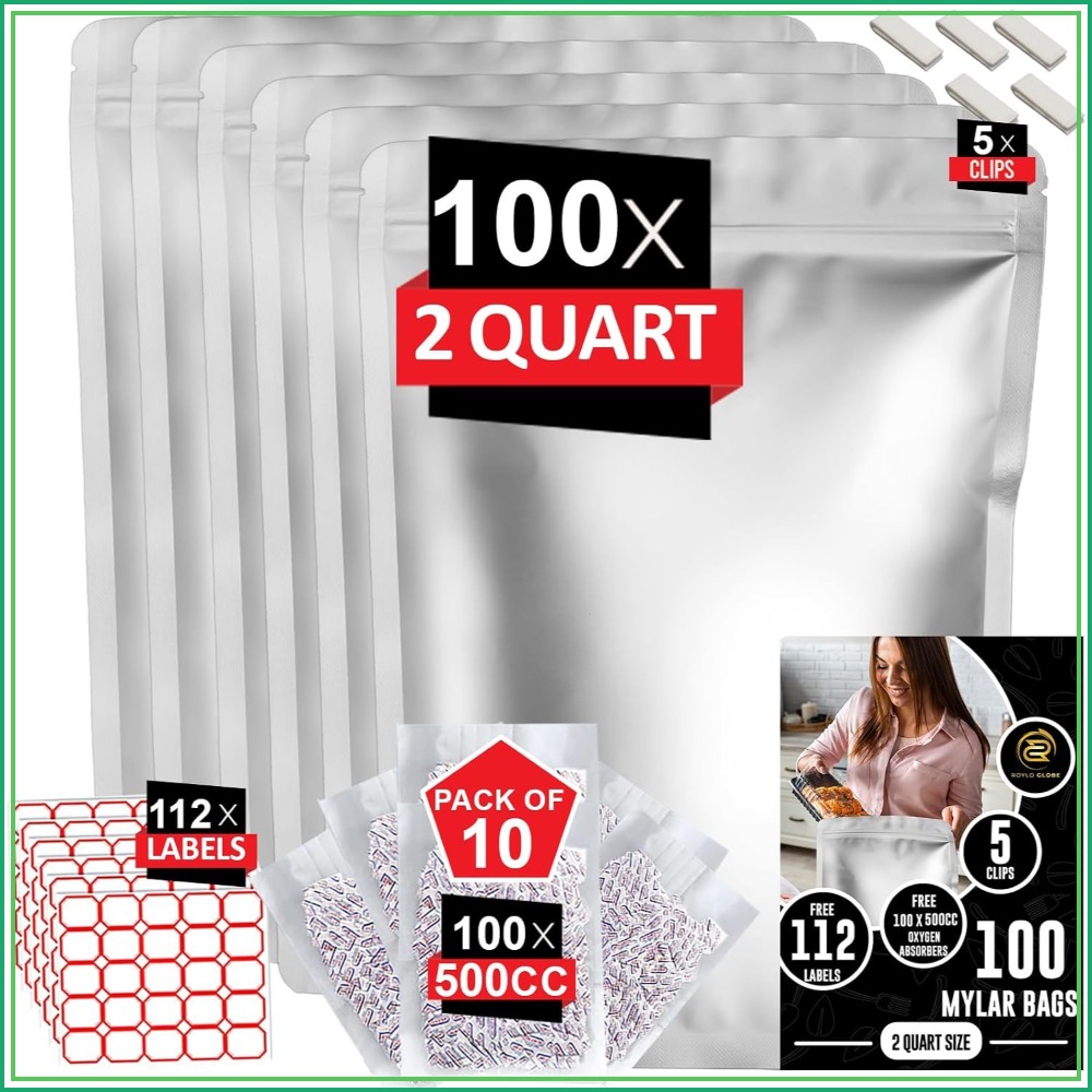 Food Storage For Long Term - 100개입 2쿼트 마일라 백(산소 흡수제 100개,