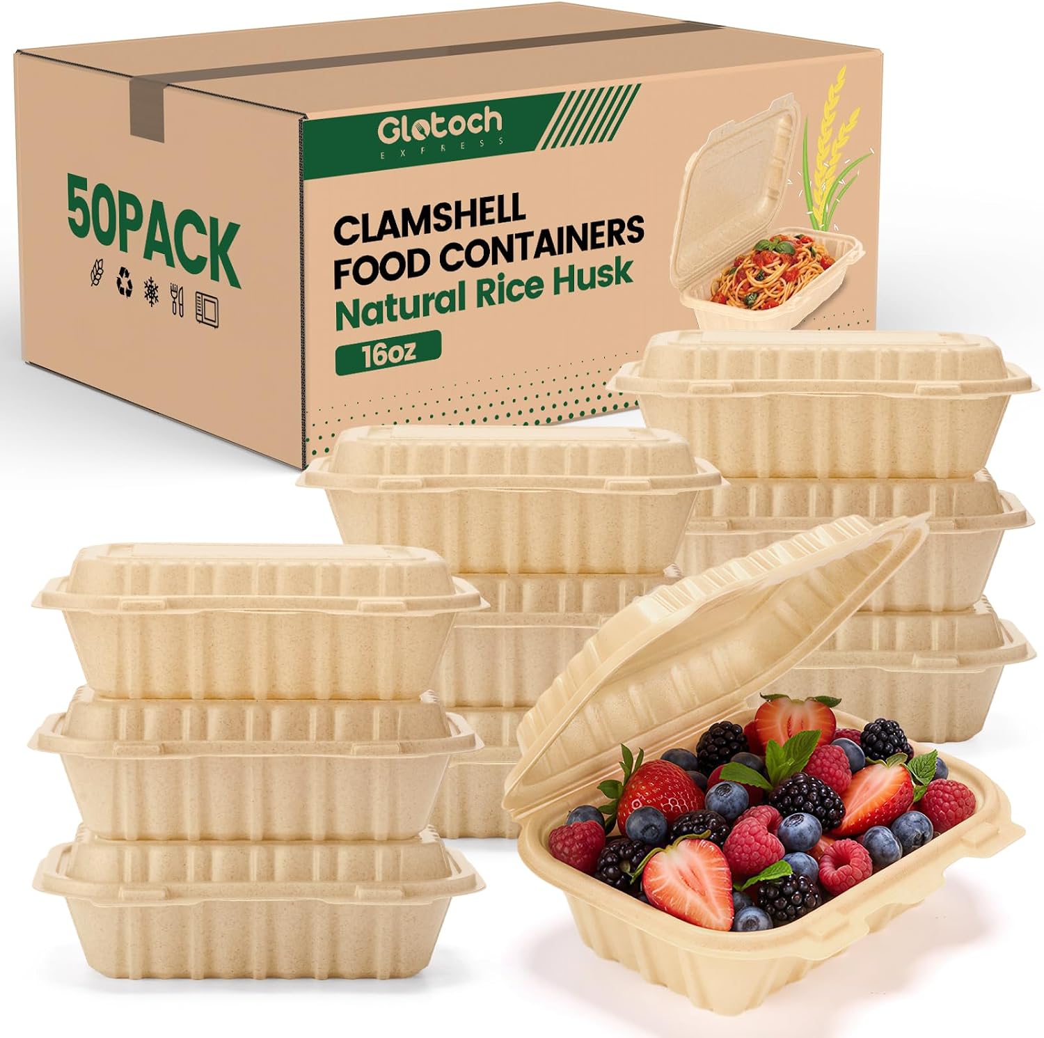 Food Storage Oven Safe - 50개입 16온스 조개껍질 모양 테이크아웃 용기,