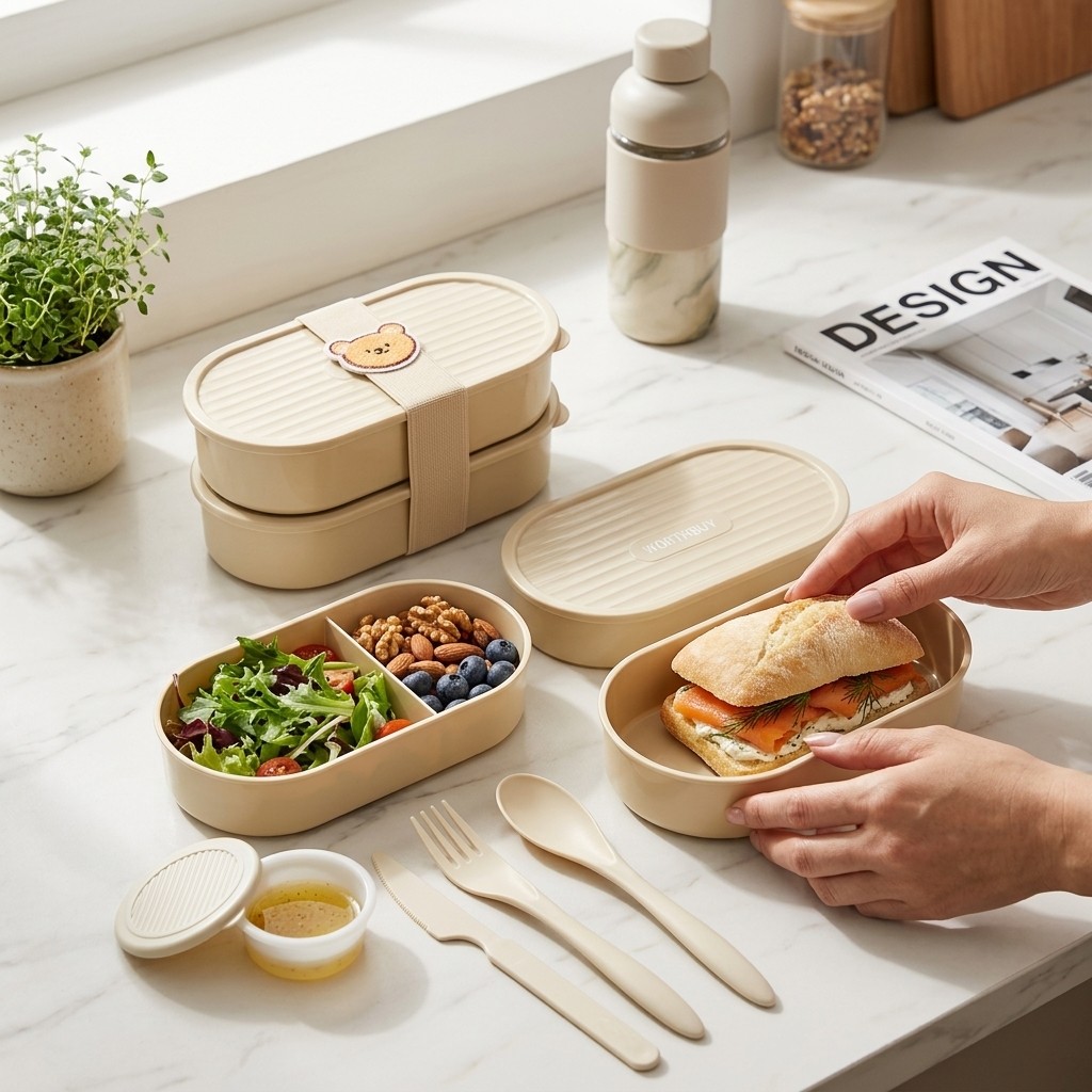 Food Storage Oven Safe - 귀여운 스트랩이 있는 이중 레이어 타원형