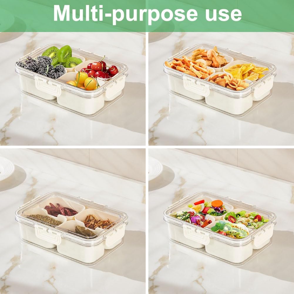 휴대용 식품 보관함, 스낵 보관함, 뚜껑이 있는 4칸, - Food Storage Oven Safe 리뷰 및 가격