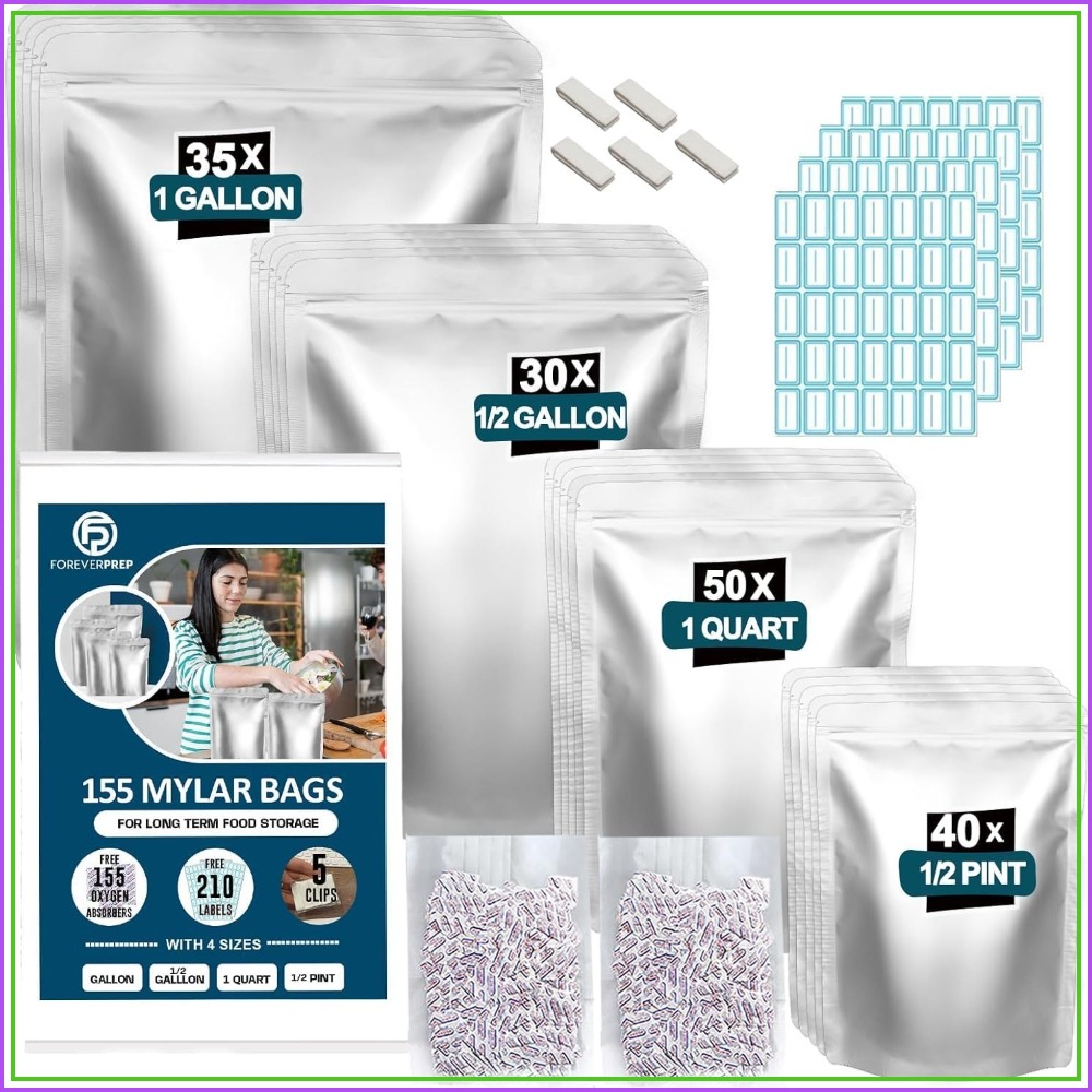 155개의 산소 흡수제가 포함된 155개의 마일라 백- - Food Storage For Long Term 리뷰 및 가격