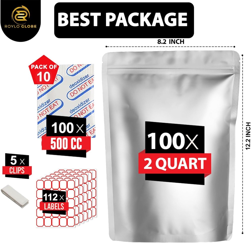 100개입 2쿼트 마일라 백(산소 흡수제 100개, 5 - Food Storage For Long Term 리뷰 및 가격