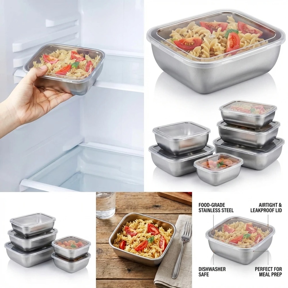 6pcs 스텐 밀폐 용기 스텐 반찬통 누수 방지 6pc - Food Storage Lunch Box 리뷰 및 가격
